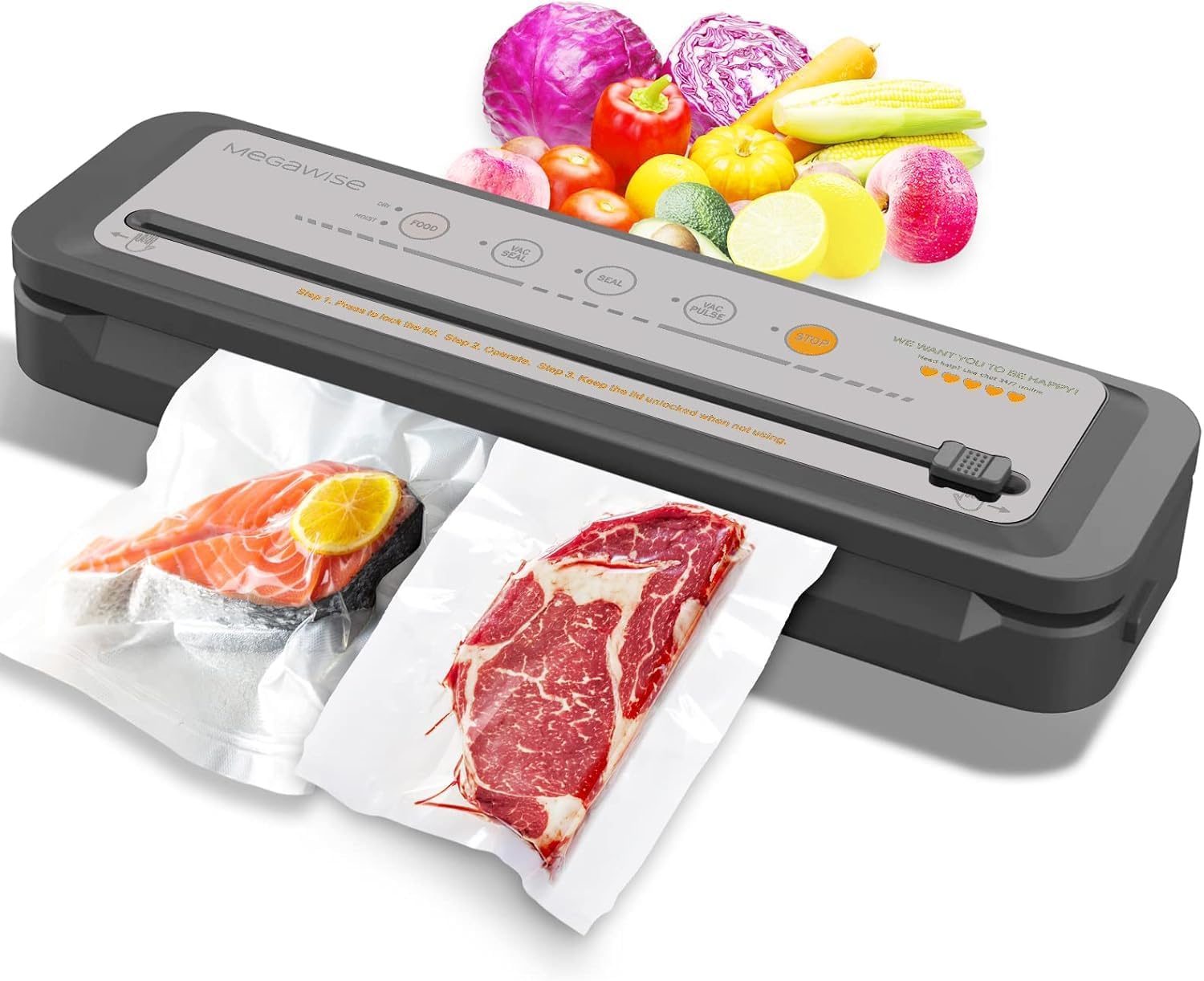 202309 Updated Model B W/ 4 Food Type/3 Bag Type Selection Food Vacuum Sealer Builtin Cutter for Fresh Saver of All Food Types Moist, Dry Cold