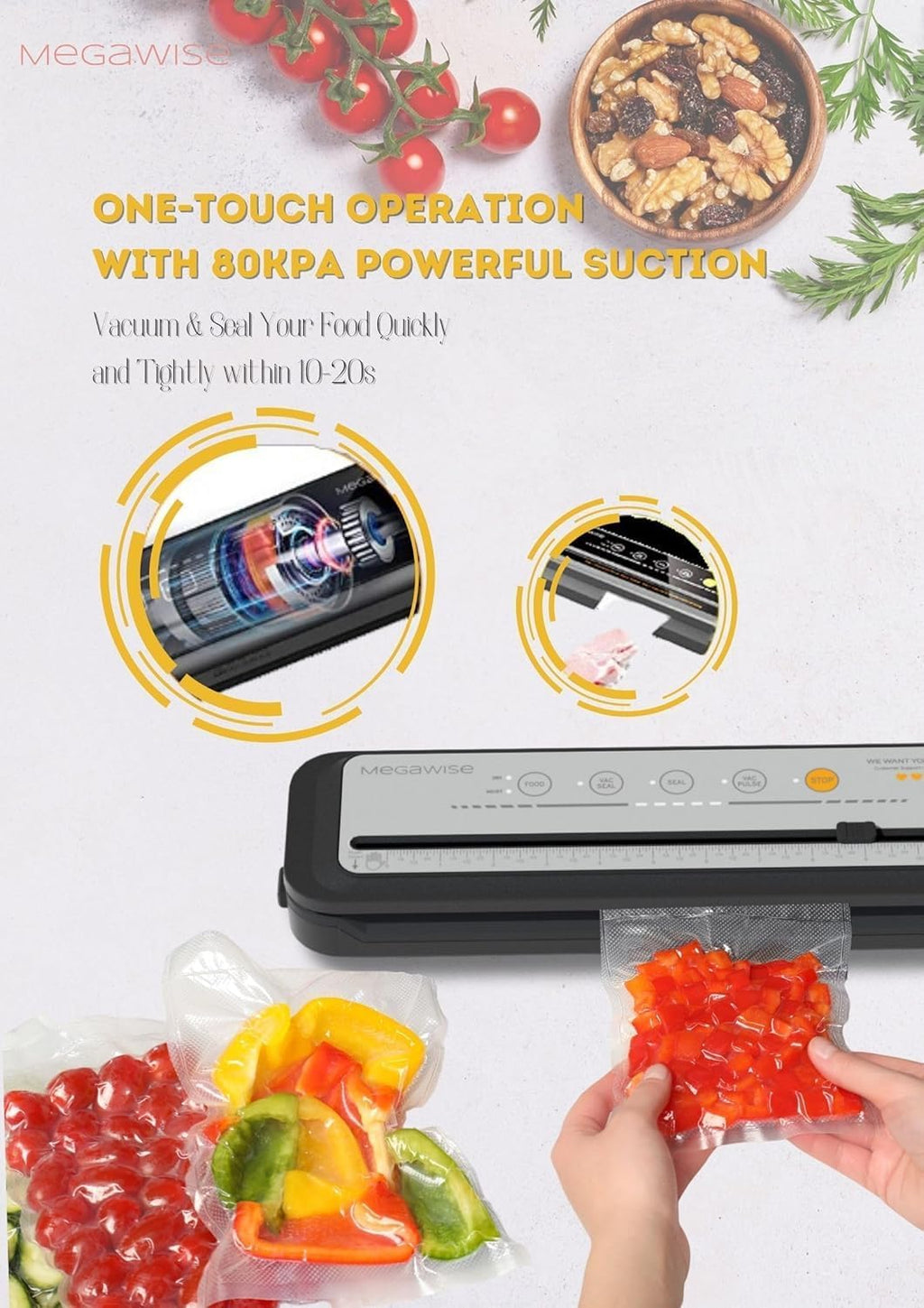 202309 Updated Model B W/ 4 Food Type/3 Bag Type Selection Food Vacuum Sealer Builtin Cutter for Fresh Saver of All Food Types Moist, Dry Cold