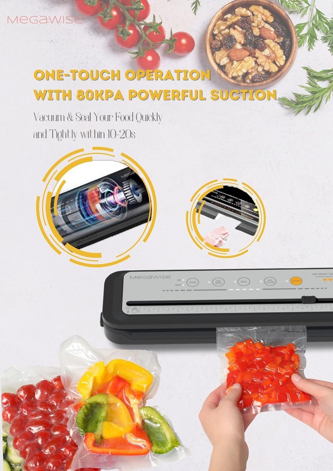 202309 Updated Model B W/ 4 Food Type/3 Bag Type Selection Food Vacuum Sealer Builtin Cutter for Fresh Saver of All Food Types Moist, Dry Cold